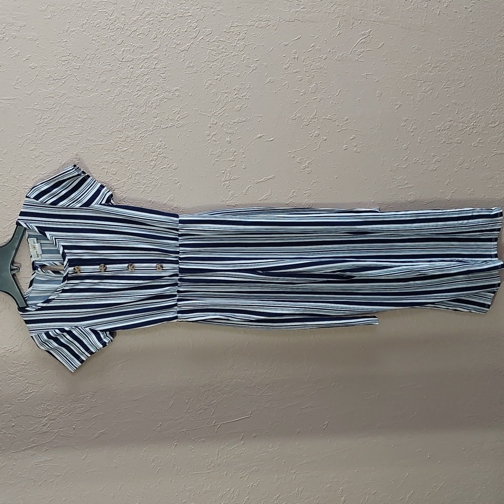 Dream Girl blue/white stripped jumpsuit, size girls 14/16.
